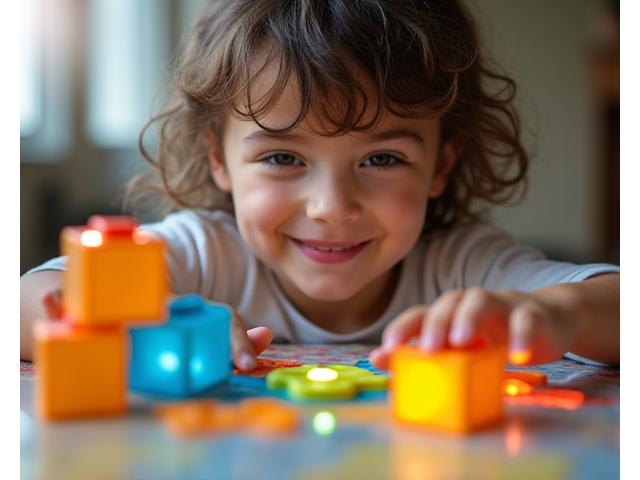 Child playing with an interactive language toy